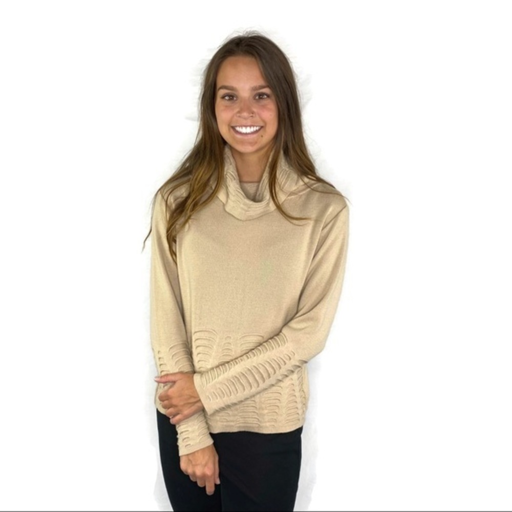 Guido Pisani Tan Merino Wool Ribbed Sweater Small